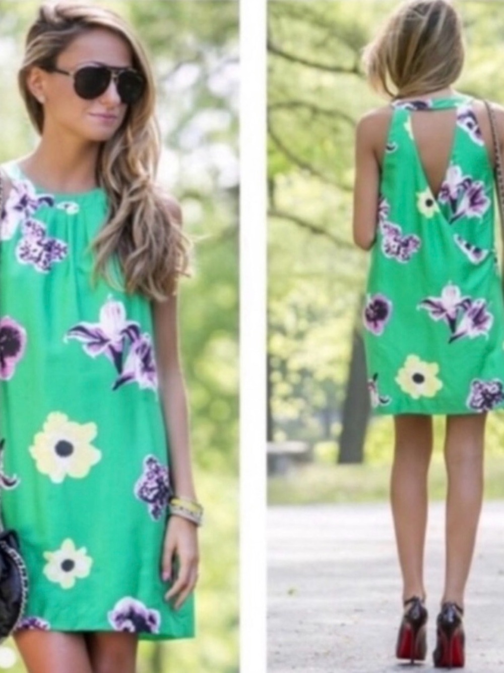J. Crew Bright Green Floral Cutout Back Shift Dress 100 % Silk